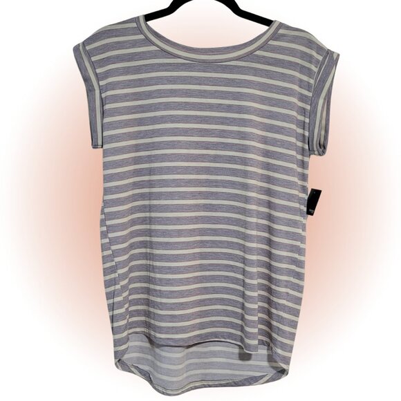 NWT SOFT & COMFY STRIPED WOMEN'S SHORT SLEEVE TOP BLOUSE M - Picture 1 of 6